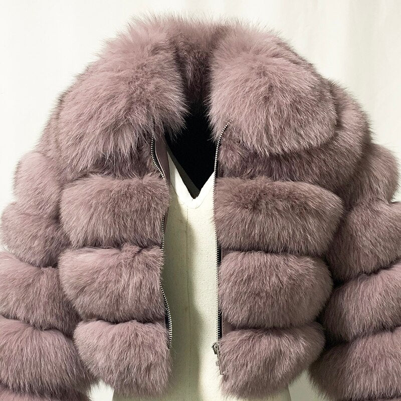 Pattern Real Fox Fur Coats Short