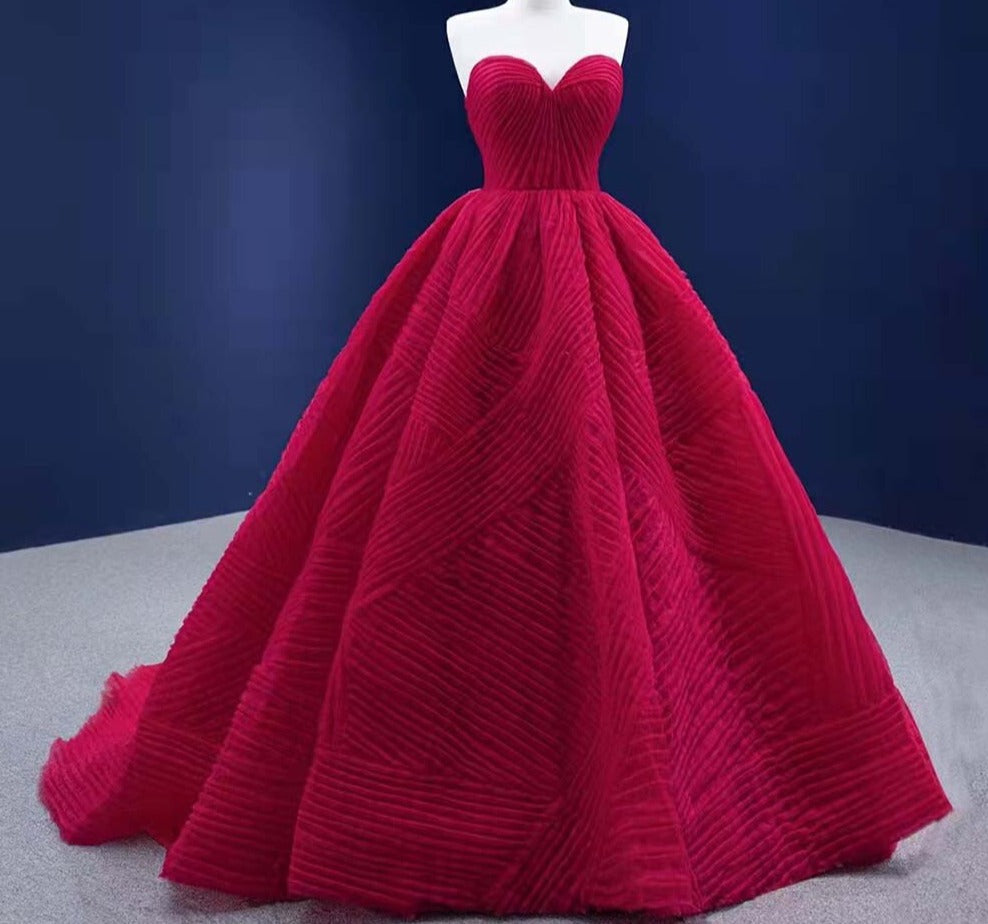 Candy Red Pleated Tulle Sleeveless Mermaid Gown