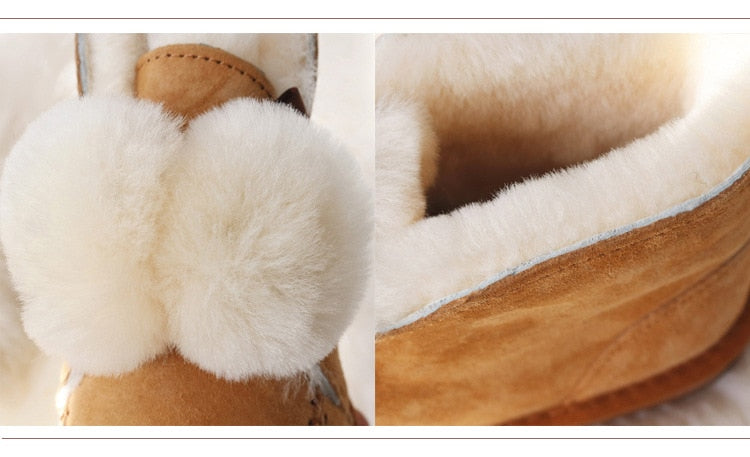 Genuine Leather Real Shearling Fur Ball Boots