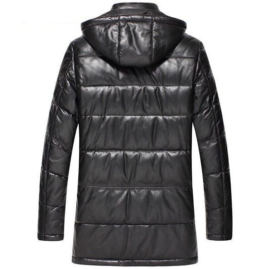 Genuine Leather Duck Down Hooded Coat