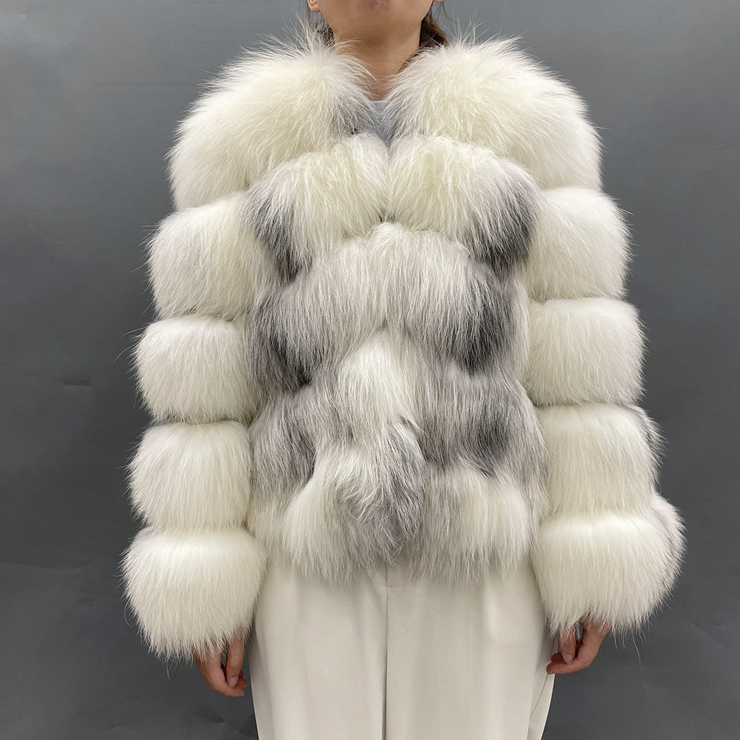 Marble Real Fox Fur Short Coats