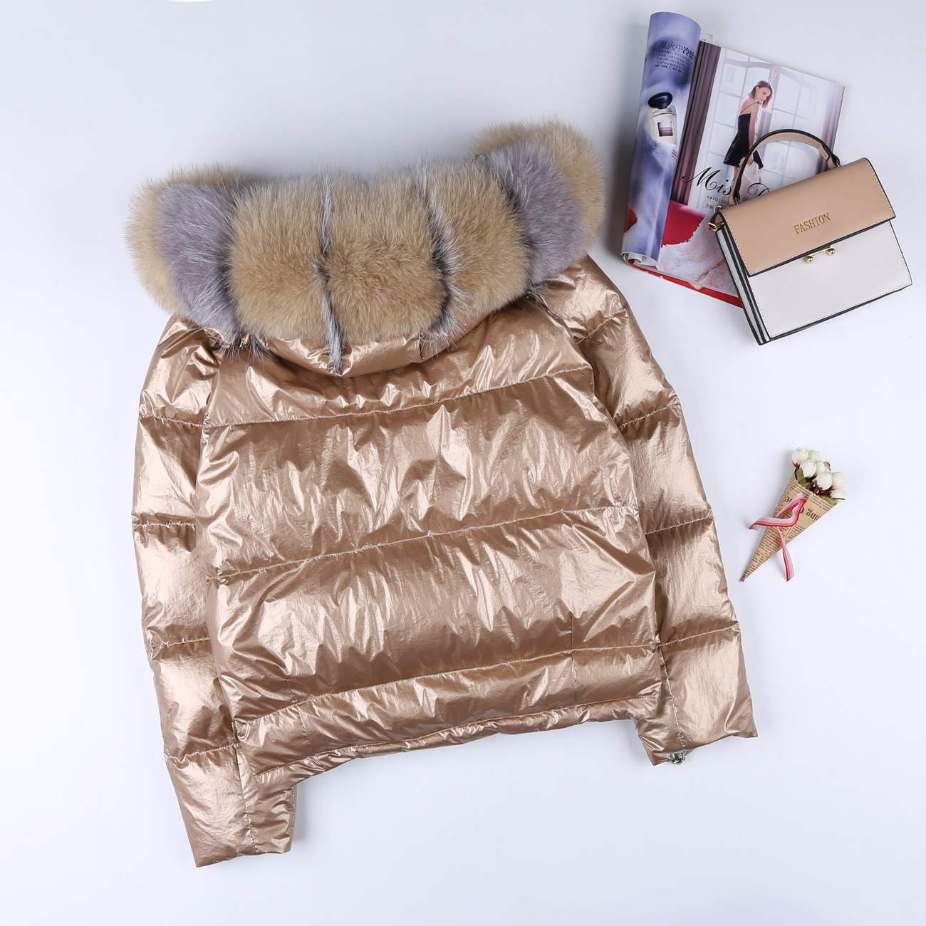 Metallic Real Fox Fur Parka Reversible Puff Jackets (Multi-Colors)