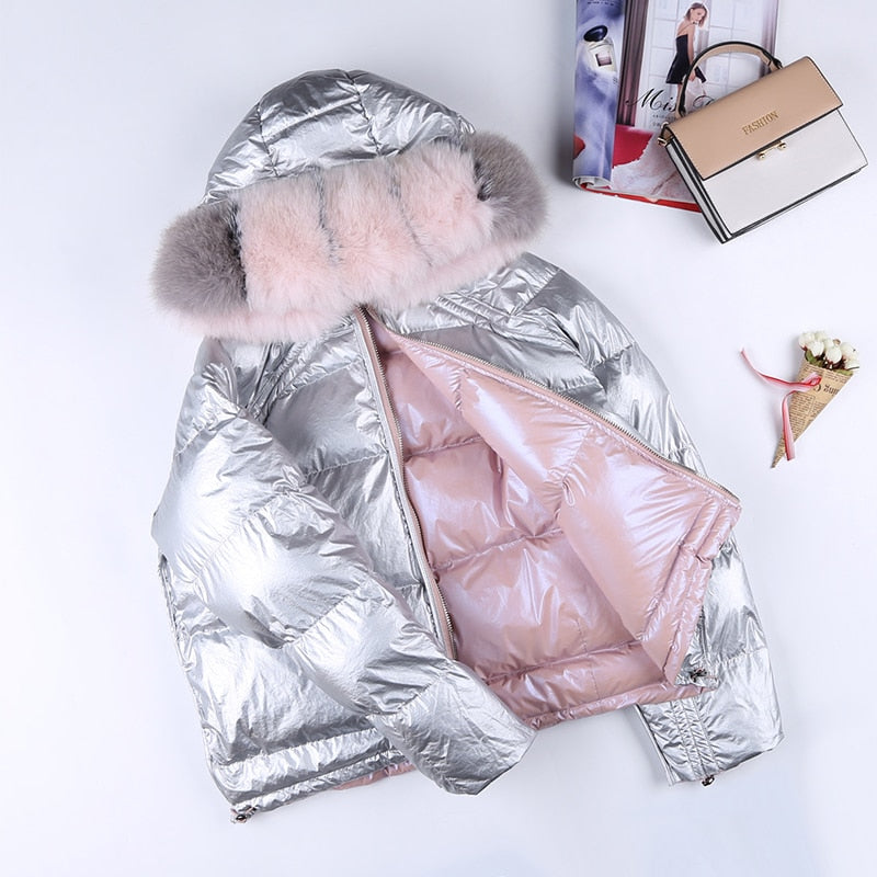 Metallic Real Fox Fur Parka Reversible Puff Jackets (Multi-Colors)