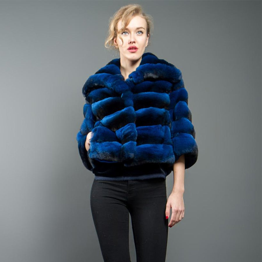 Rex Rabbit Fur Big Turndown Collar Coat