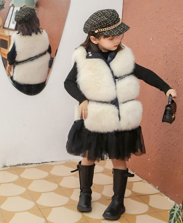 Real Natural Fox Fur Moto Vest For Girls