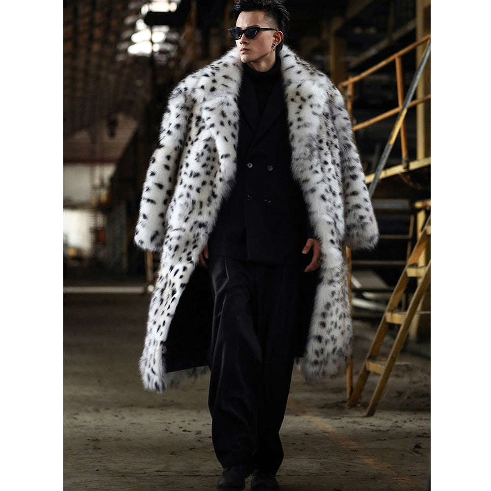 White Leopard Pattern Real Fox Fur Long Coat