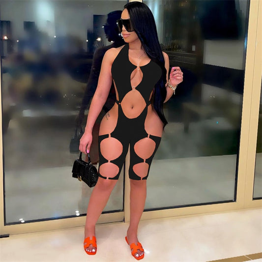 Full Hollow Out Sleeveless Backless Rompers