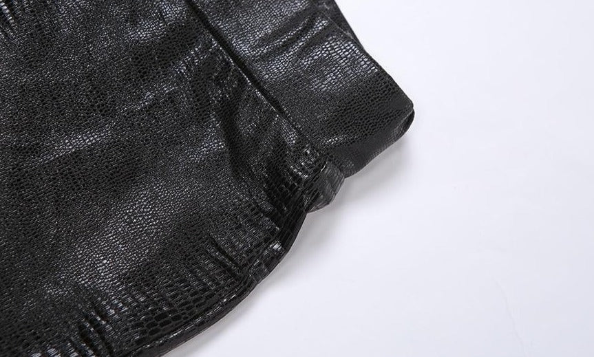 PU Leather  Criss Cross V Sleeveless Top & Pants