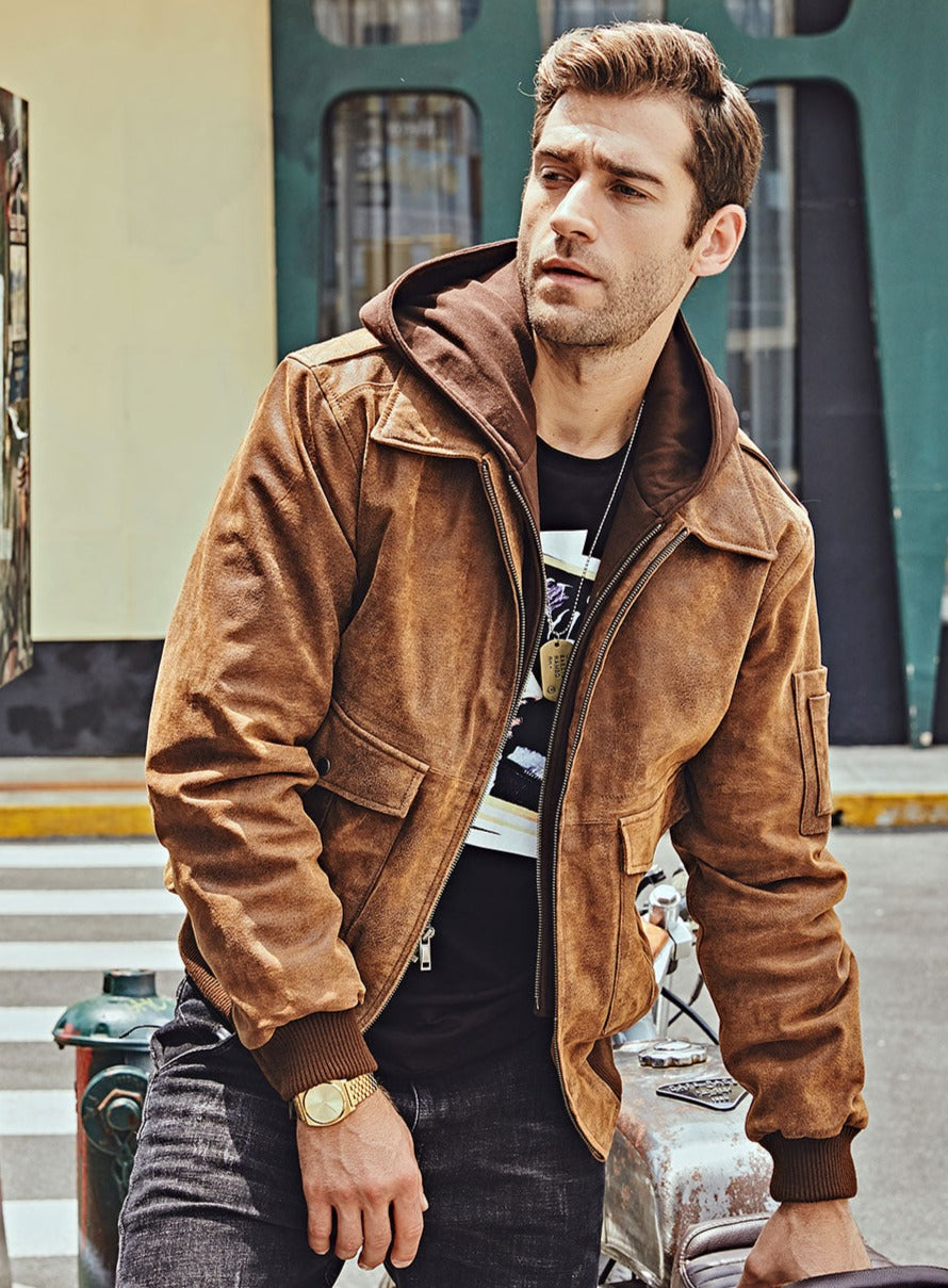 Genuine Leather Jackets with Detachable Hood