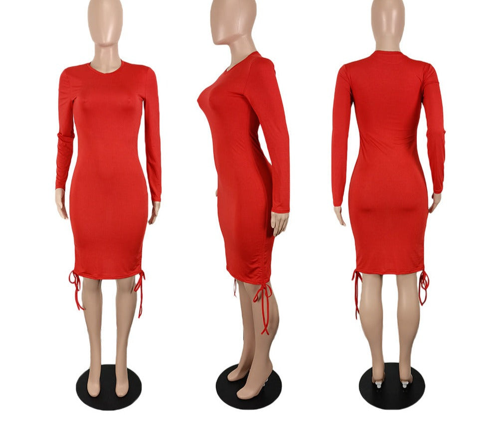 Solid Shirring Stretchy Bodycon Midi Dresses