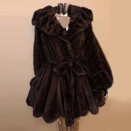 Real Mink Fur Coat With Big Hood Skirt Coats