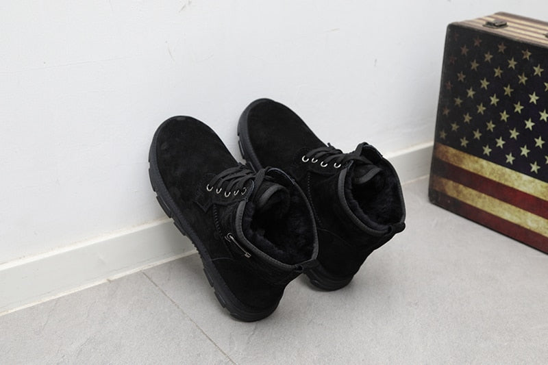 Genuine Leather Men Boots Real Wool Waterproof