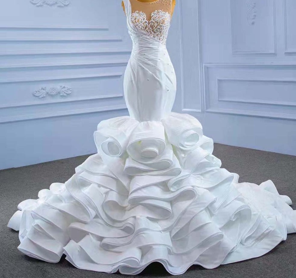 Whip Cream Ruffles Sleeveless Wedding Dresses