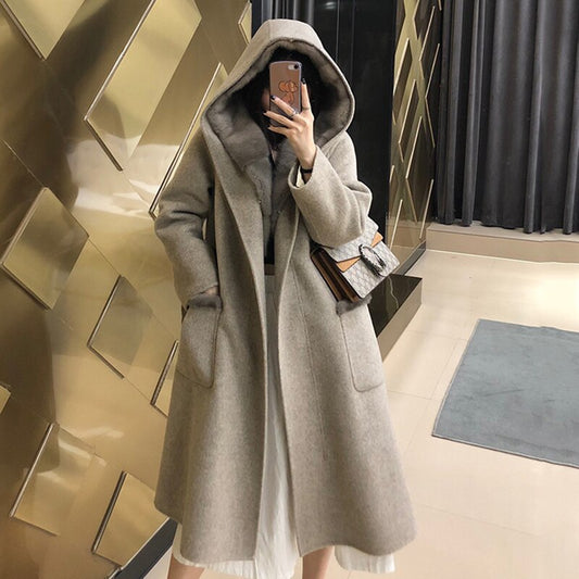 Cashmere Duck Down Coats Real Mink Fur Collar Parka