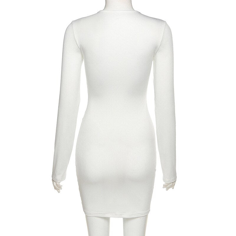 V-Neck Chain Hollow  Long Sleeve Mini Dress