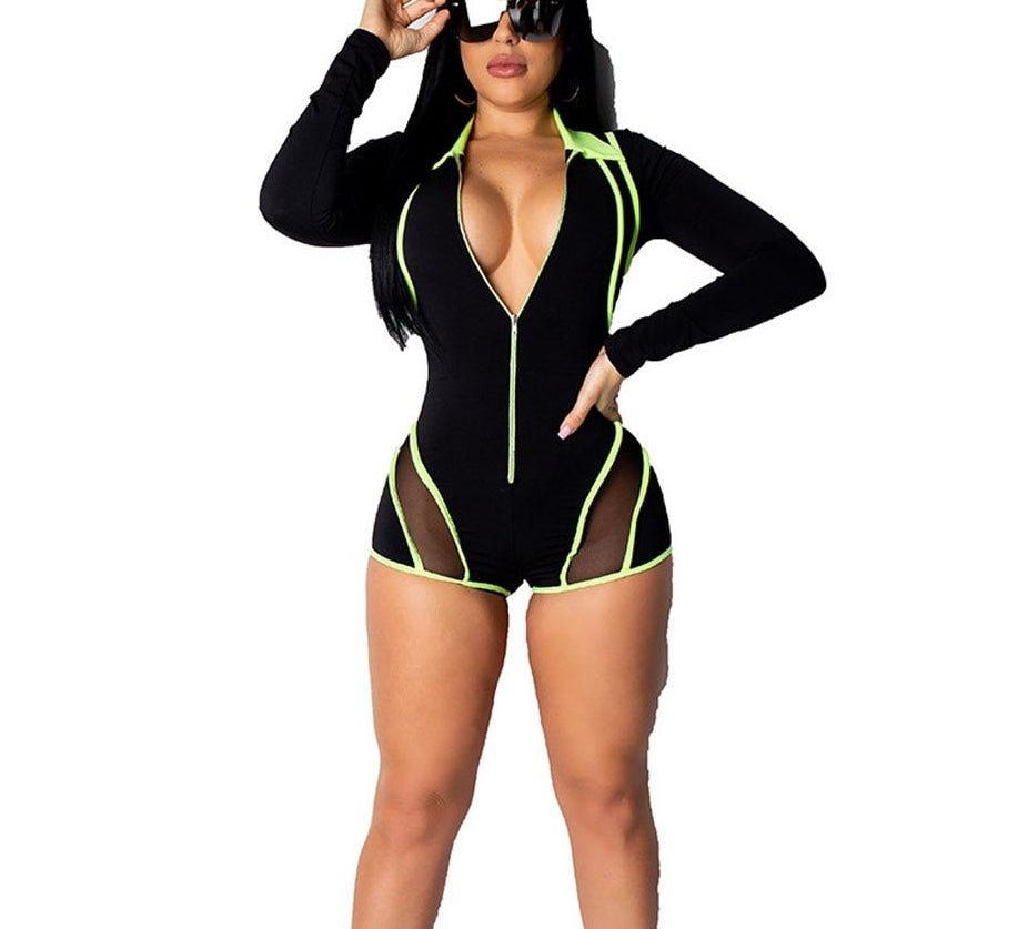 Neon Striped Long Sleeve Mesh Rompers