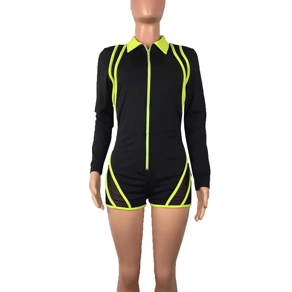 Neon Striped Long Sleeve Mesh Rompers