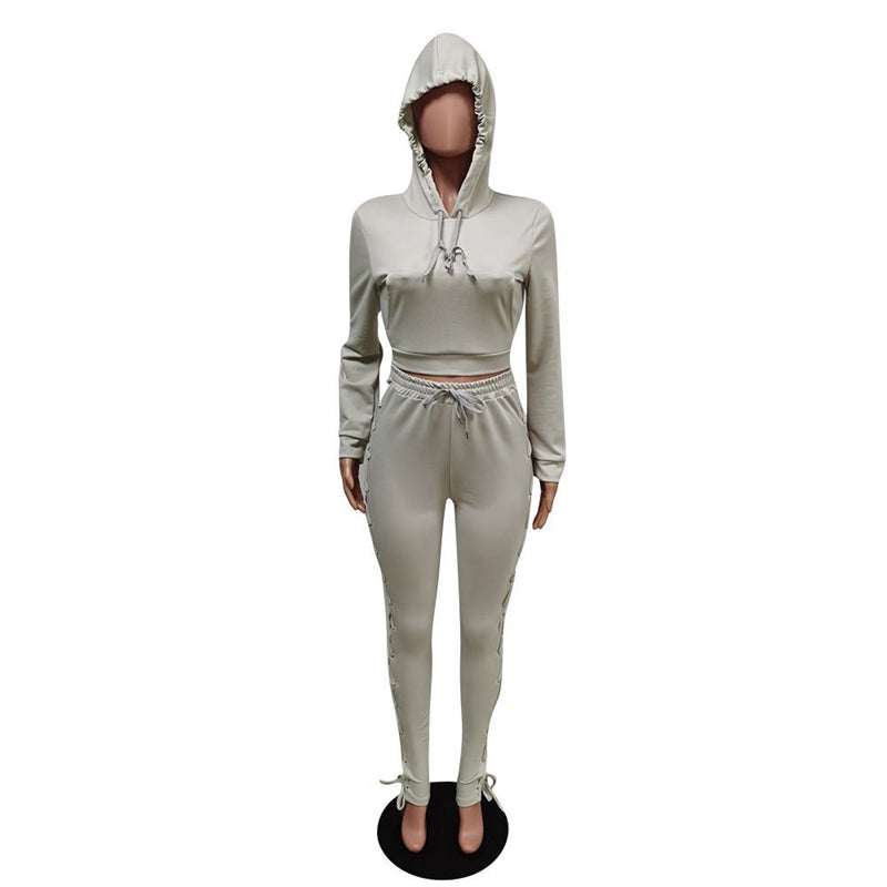 Open Back Bandage Hoodie Crop & Pants