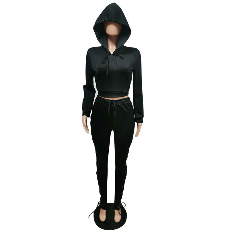 Open Back Bandage Hoodie Crop & Pants