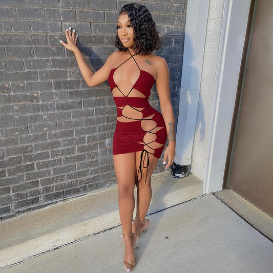 Full Bandage Hollow Backless Mini Dresses