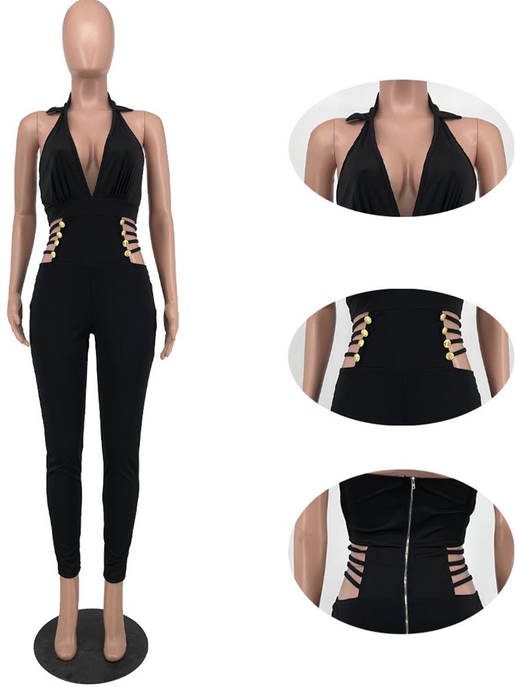 Deep V Side Cut Out Jumpsuits