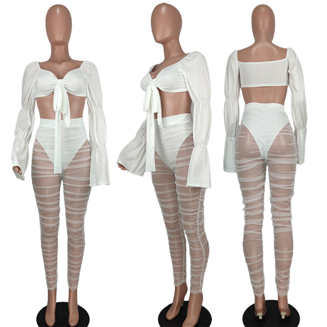 Mesh Flare Sleeve Crop & Pants