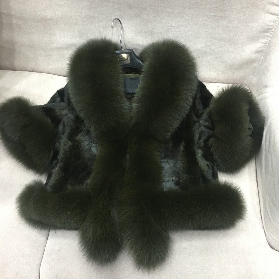 Genuine Mink Fur & Fox Collar Trim Shawls