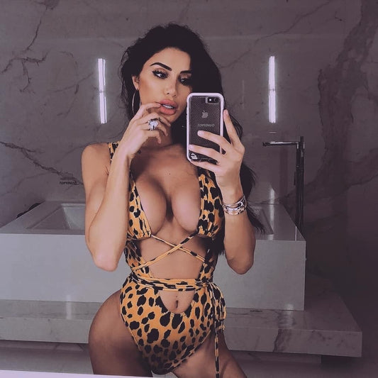 Leopard Print Bandage Hollow Monokini Set