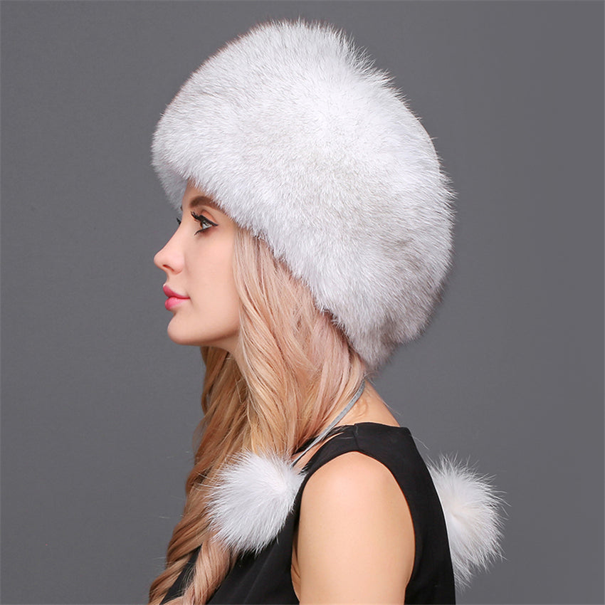 Real Fox Fur Pompom Big Caps (Multi-Colors)