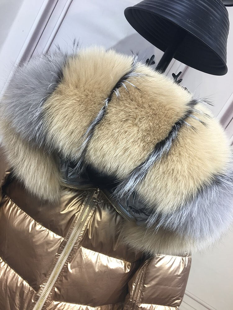 Metallic Real Fox Fur Parka Reversible Puff Jackets (Multi-Colors)