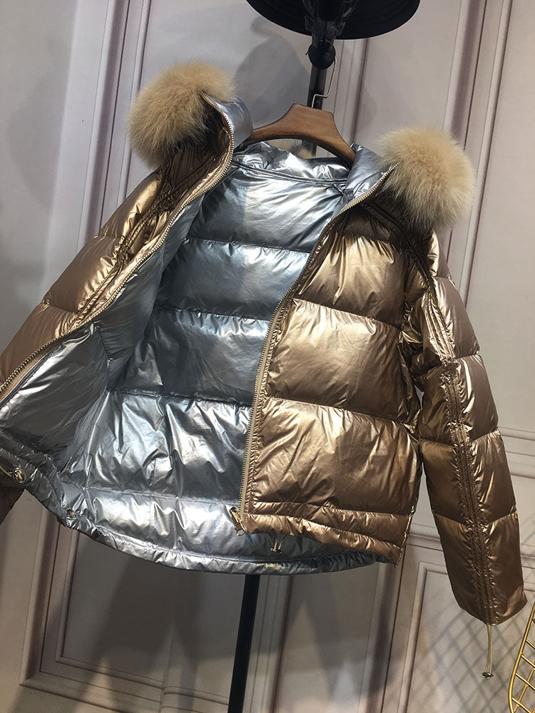 Metallic Real Fox Fur Parka Reversible Puff Jackets (Multi-Colors)