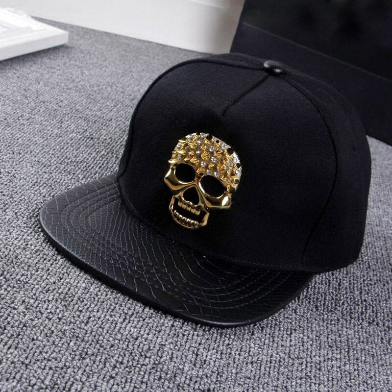 Gold Spike Skull Pu Leather Snapback Hats