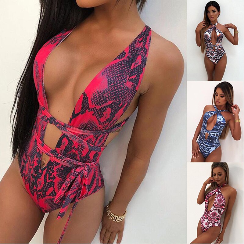 Deep V Bandage Print One Piece Monokini's