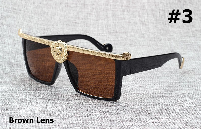 Gold Lion Head Square Frame Sunglasses