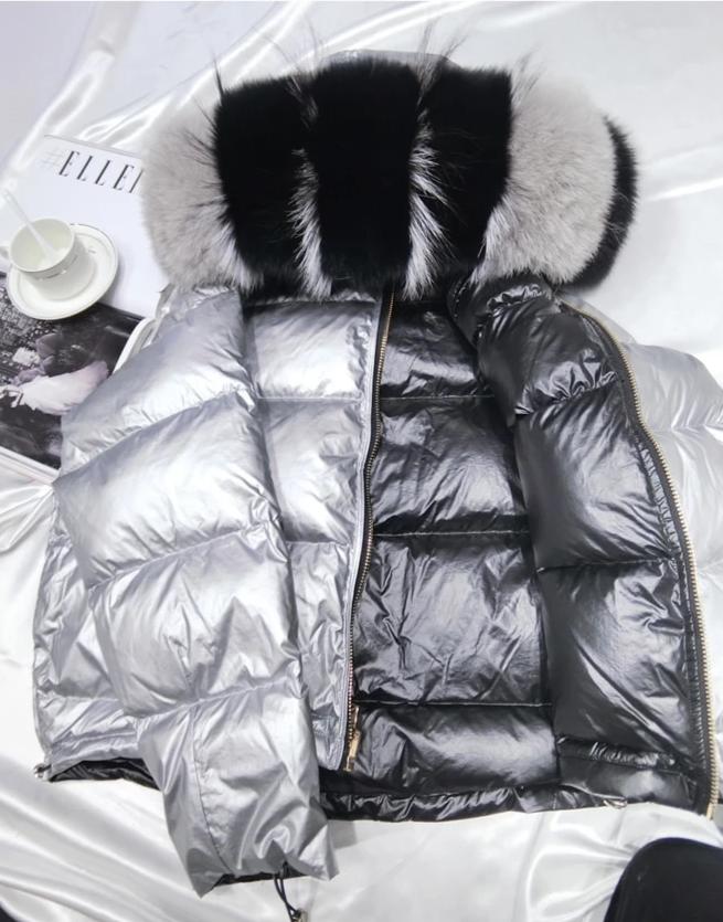 Metallic Real Fox Fur Parka Reversible Puff Jackets (Multi-Colors)