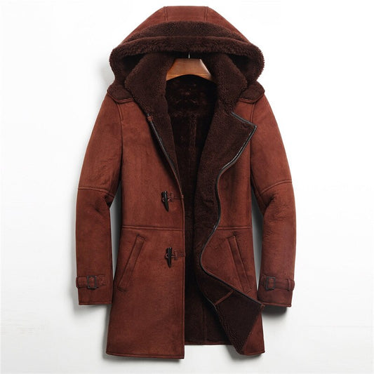 Genuine Leather Real Fur Shearling Hooded Long Coats