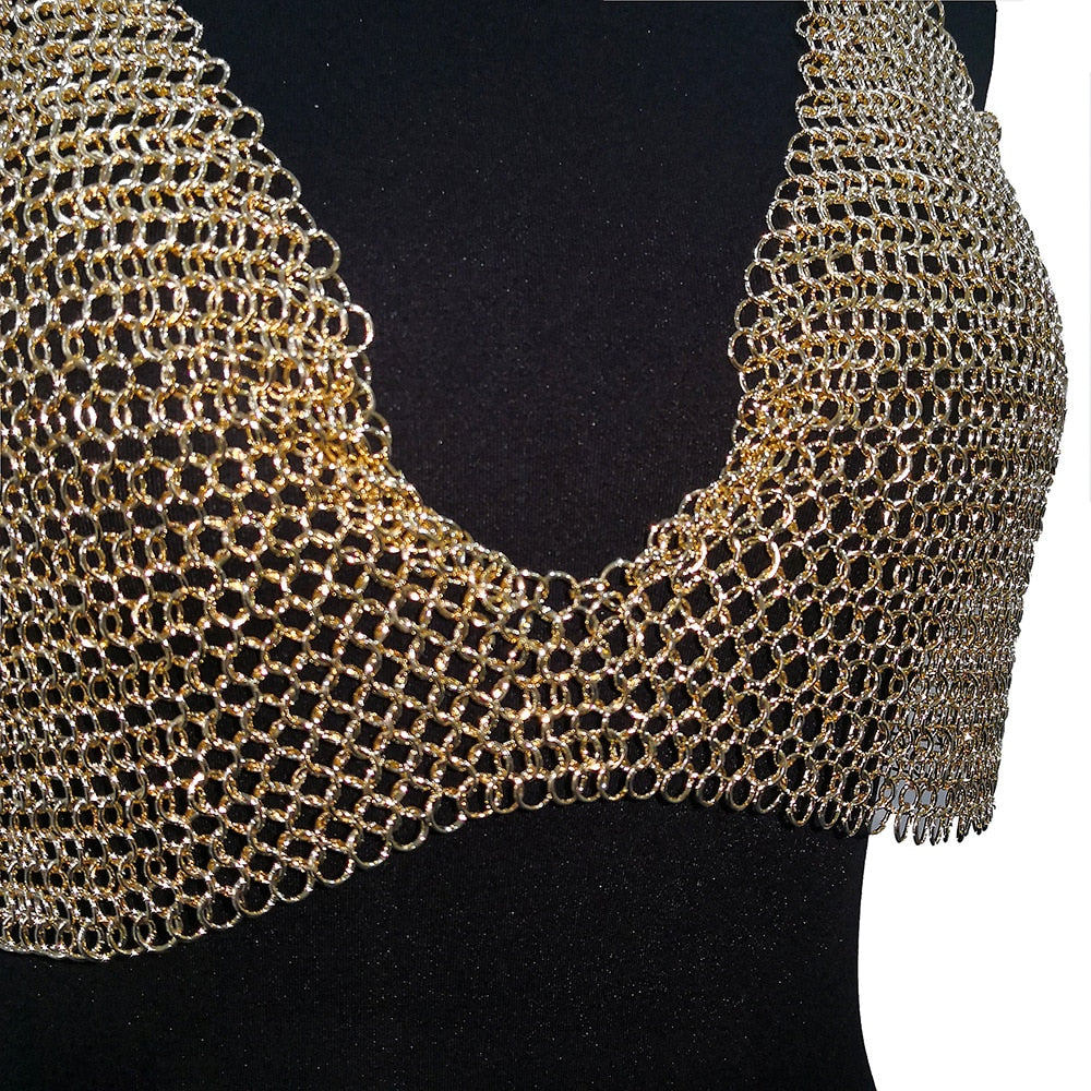 Sparkling Hollow Metal Breast Chain Crop Top