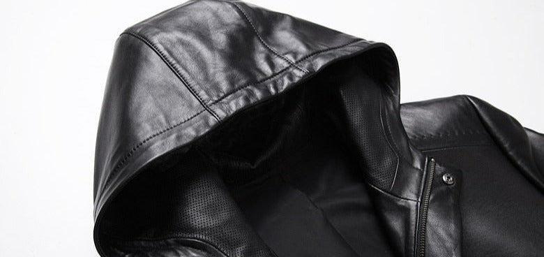Genuine Leather Hooded Long Jacket