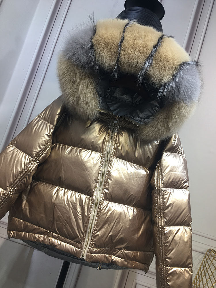 Metallic Real Fox Fur Parka Reversible Puff Jackets (Multi-Colors)