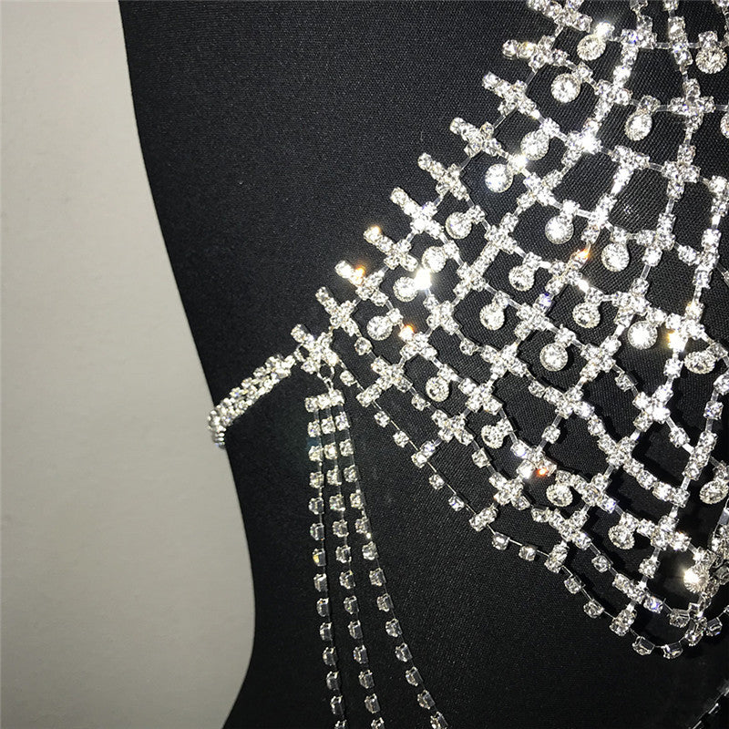 Metallic Diamond Backless Tassel  Crop Top Body Chain
