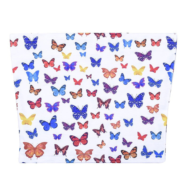 Multi-color Butterfly Print Strapless Tube Tops