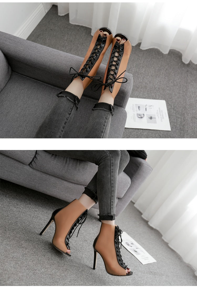 Nudish Transparent Ankle High Heel Boots