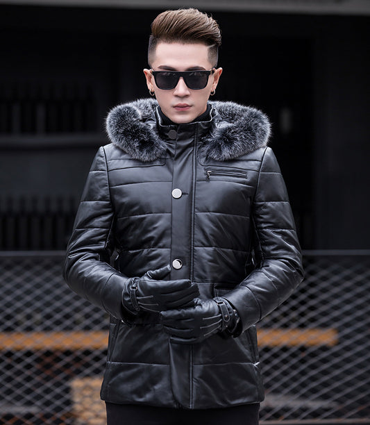 Genuine Leather Down Parka Jacket