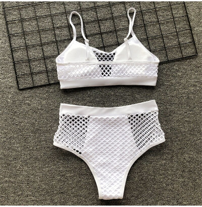 Mesh High Waist Hollow Out Bikini Sets