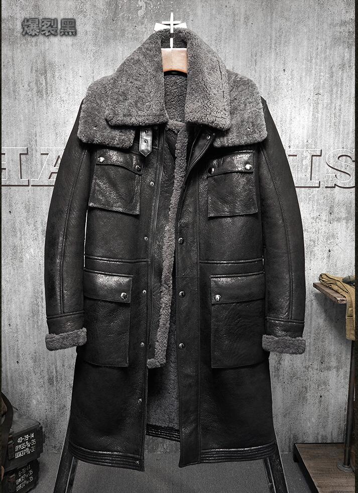 Genuine Leather Real Shearling Fur Lining/Trim Double Collar Mid Coats