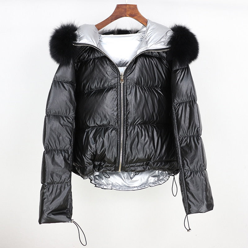 Metallic Real Fox Fur Parka Reversible Puff Jackets (Multi-Colors)