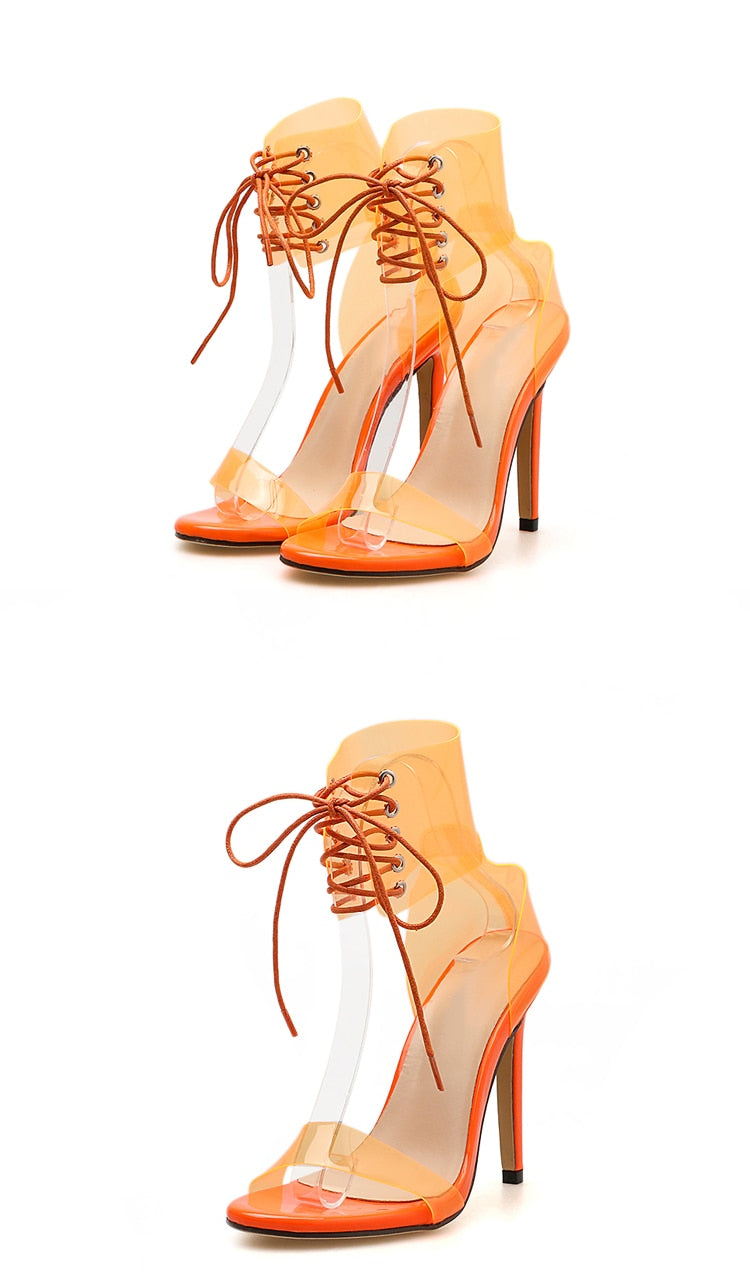 Transparent Lace-Up Sandals Open Toed High Heels