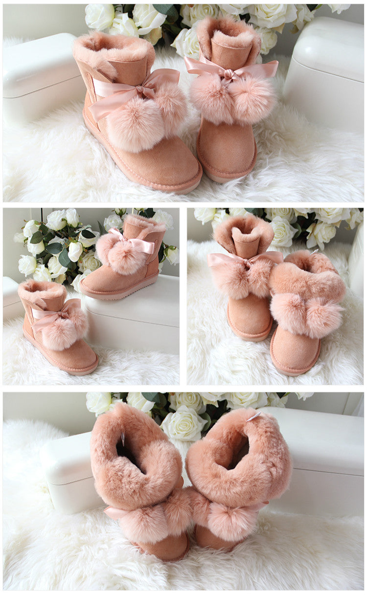 Genuine Leather Sheepskin Natural Fur Ankle Boots