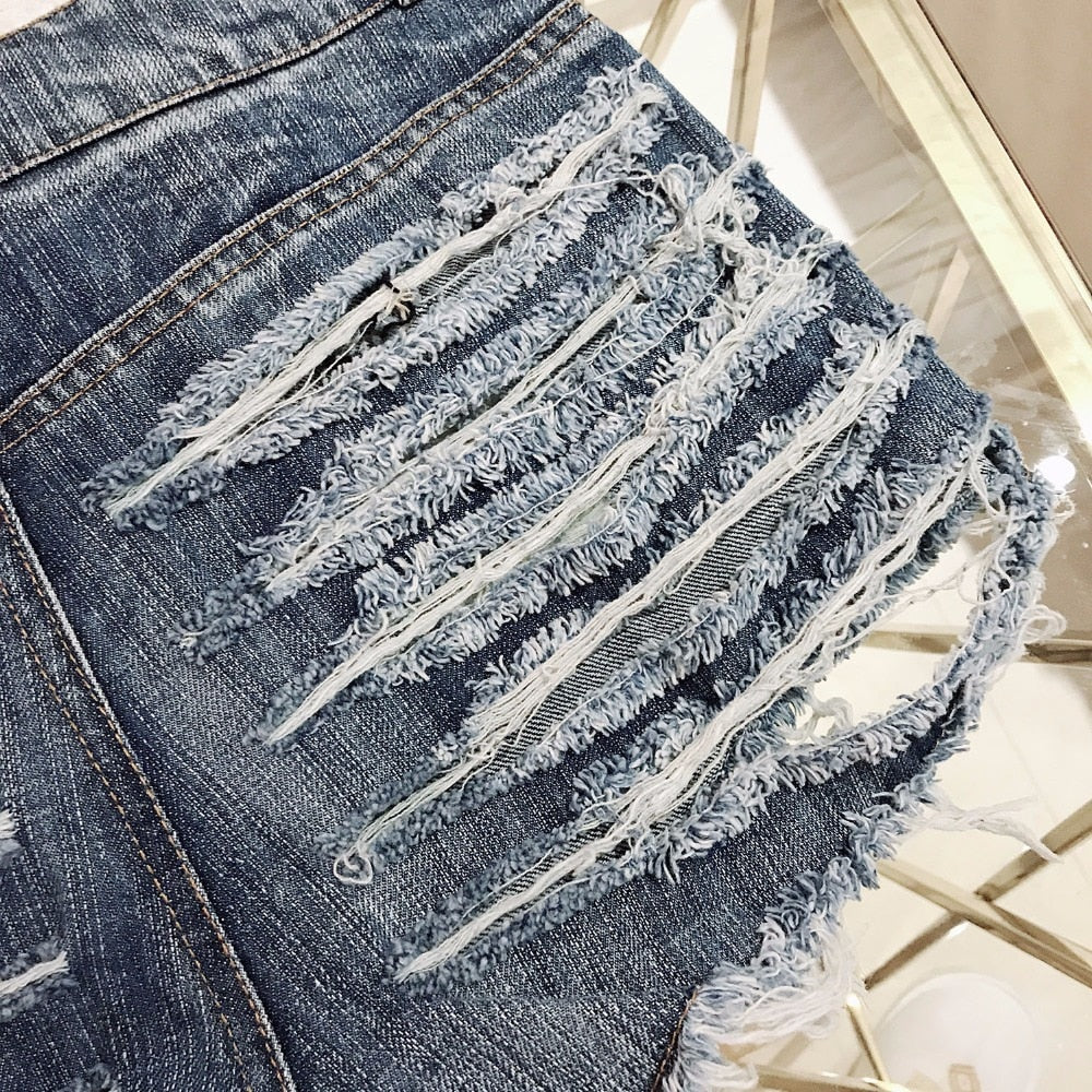 Ripped Butt Sliced Denim Shorts