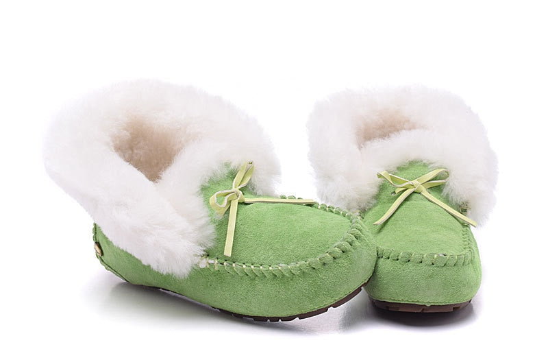 Genuine Leather Real Shearling Fur Moccasins Loafers
